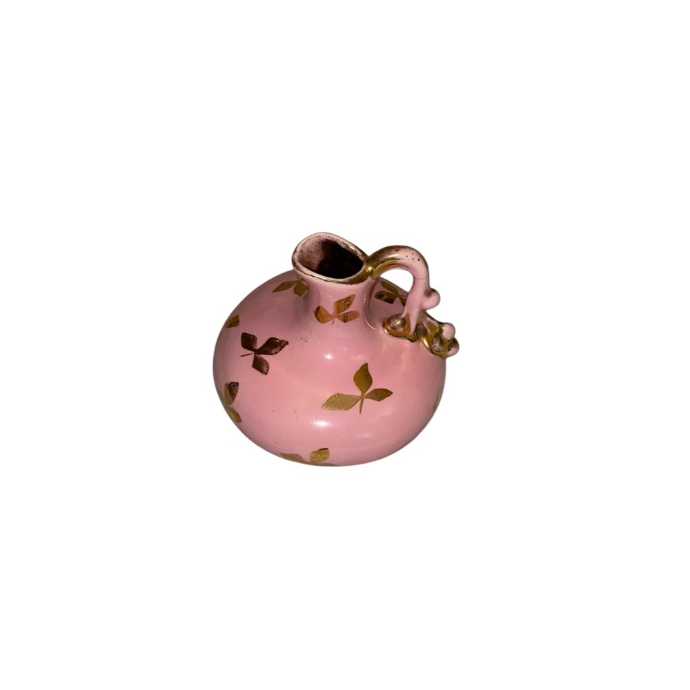 Le Pete Pottery Vintage 50s mini pitcher bud pink gold leaf Bridgerton Coquette - Picture 4 of 9